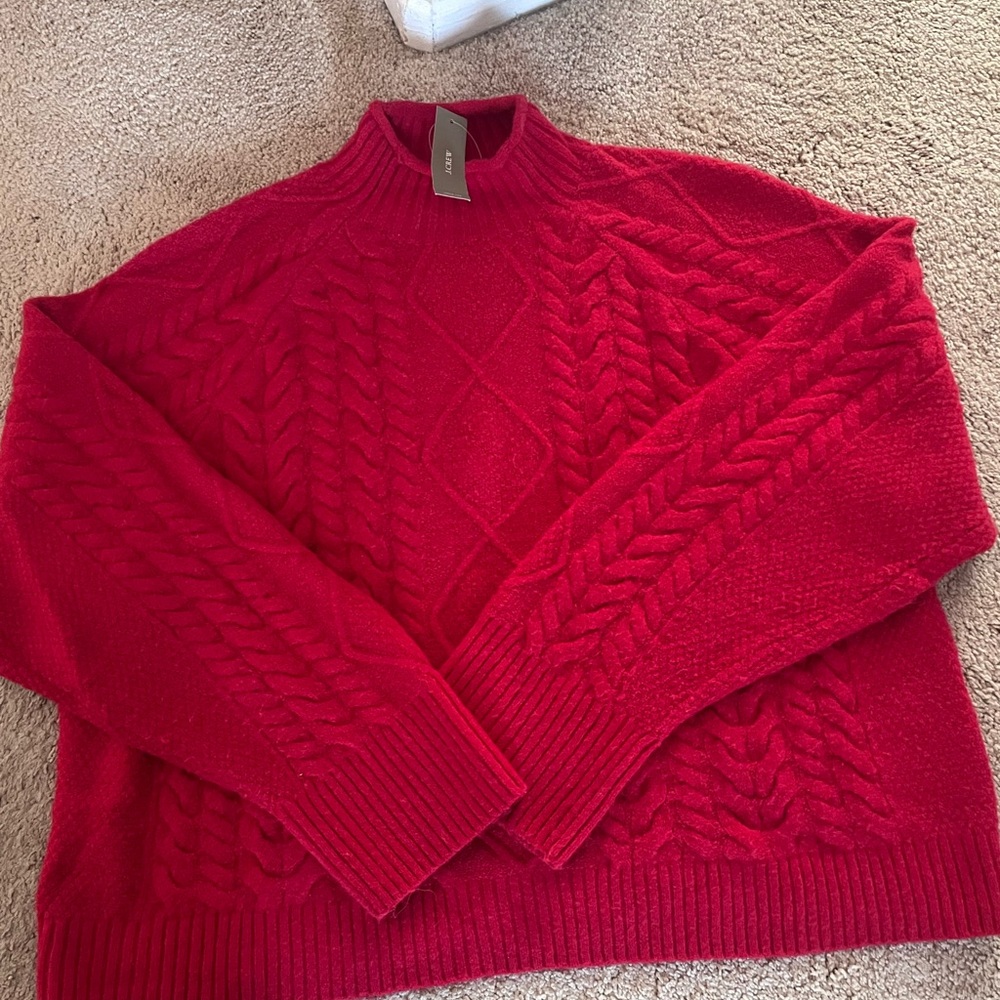 J.Crew Red Cable Knit Roll Neck Sweater